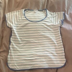 Women's LAKE Striped Short-Sleeve Pajama Top in White & Light Blue